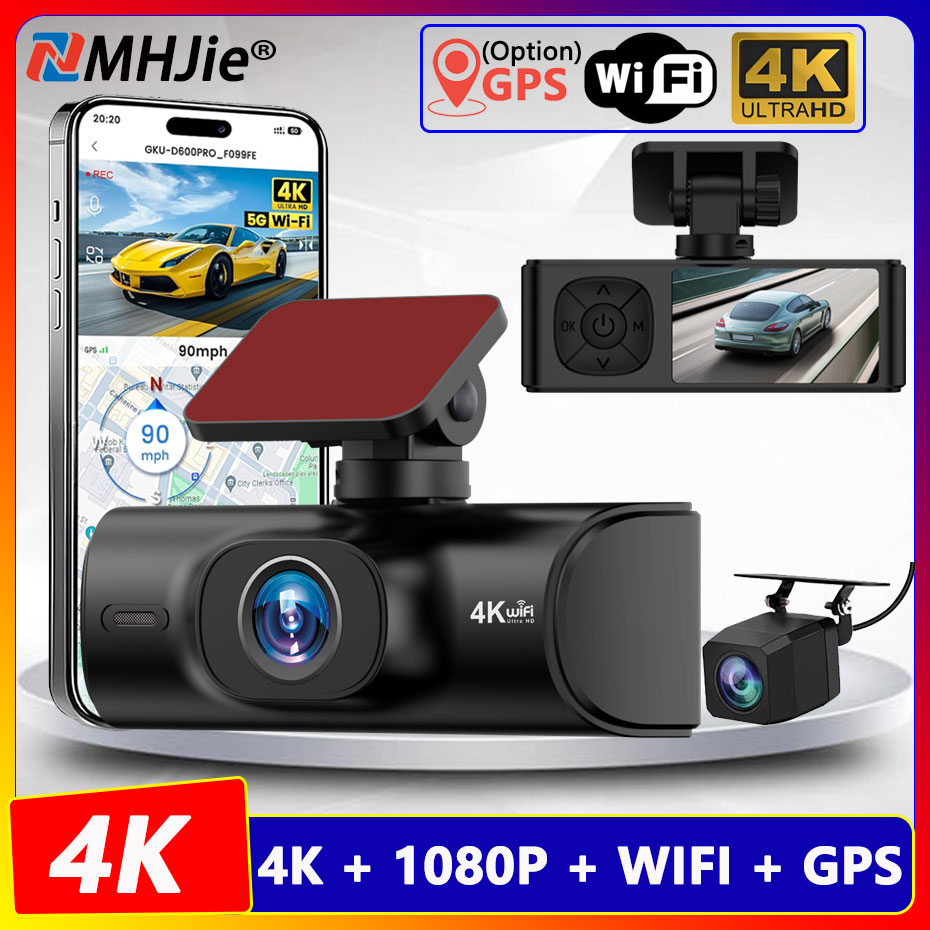 Dual Dash Cam With Gps Wifi - 4K Auto-DVRs 2160P WIFI GPS Dual