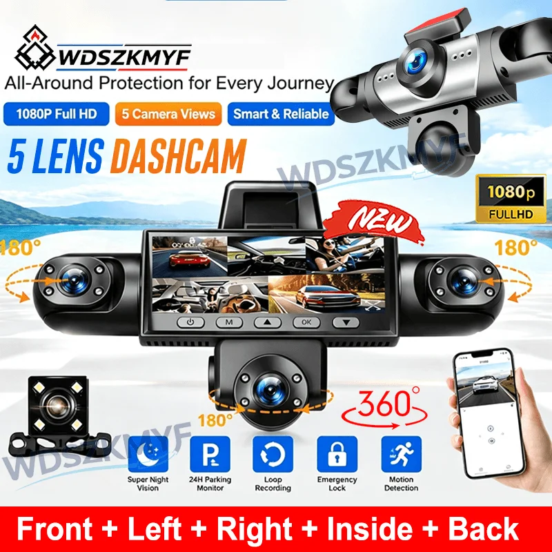 Dash Cam 360 Degree Panoramic - Upgrade 3/5-Kanal 360-Grad-Auto-DVR 1080P Videorekorder WiFi