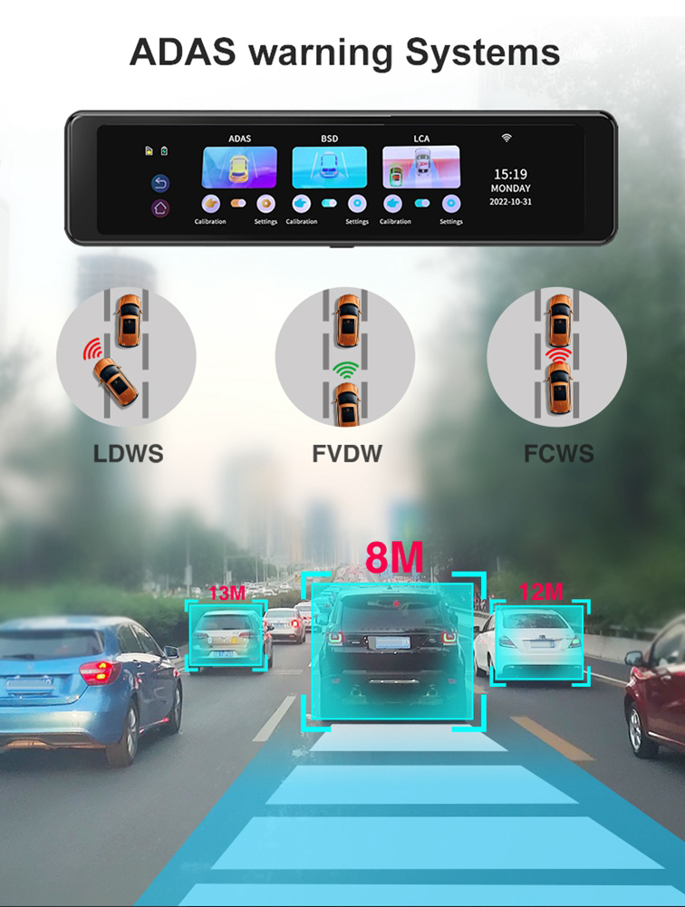 Dash Cam Mirror Backup Camera - 4K WLAN-Spiegel-Dashcam Rückfahrkamera Intelligenter Rückspiegel für