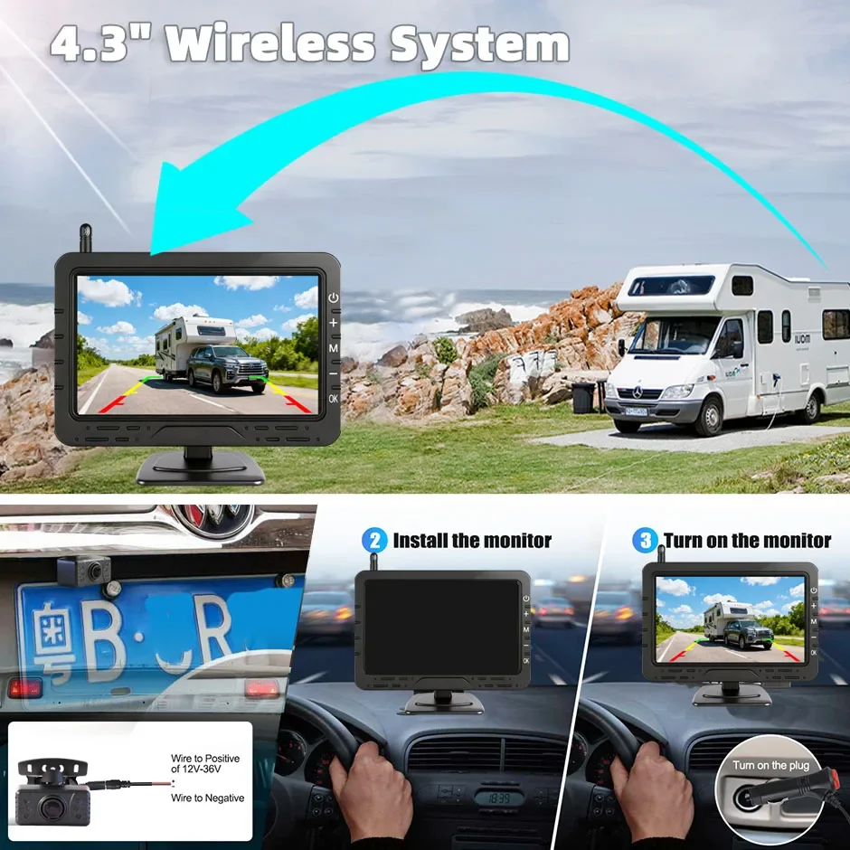 Dash Cam With Parking Monitor - HD Kabellose 4,3-Zoll-Parkkamera AHD1080P IR Rückfahrkamera