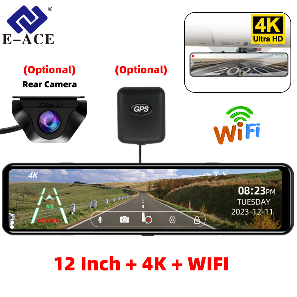 Dash Cam Rear View Mirror 12 Inch - 4K Rückspiegel Auto DVR Recorder Unterstützung