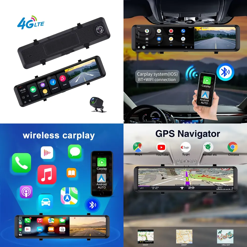 Dual Dash Cam With Gps Wifi - 4G+64G Android 14.0 12'' Auto-Rückspiegel Stream