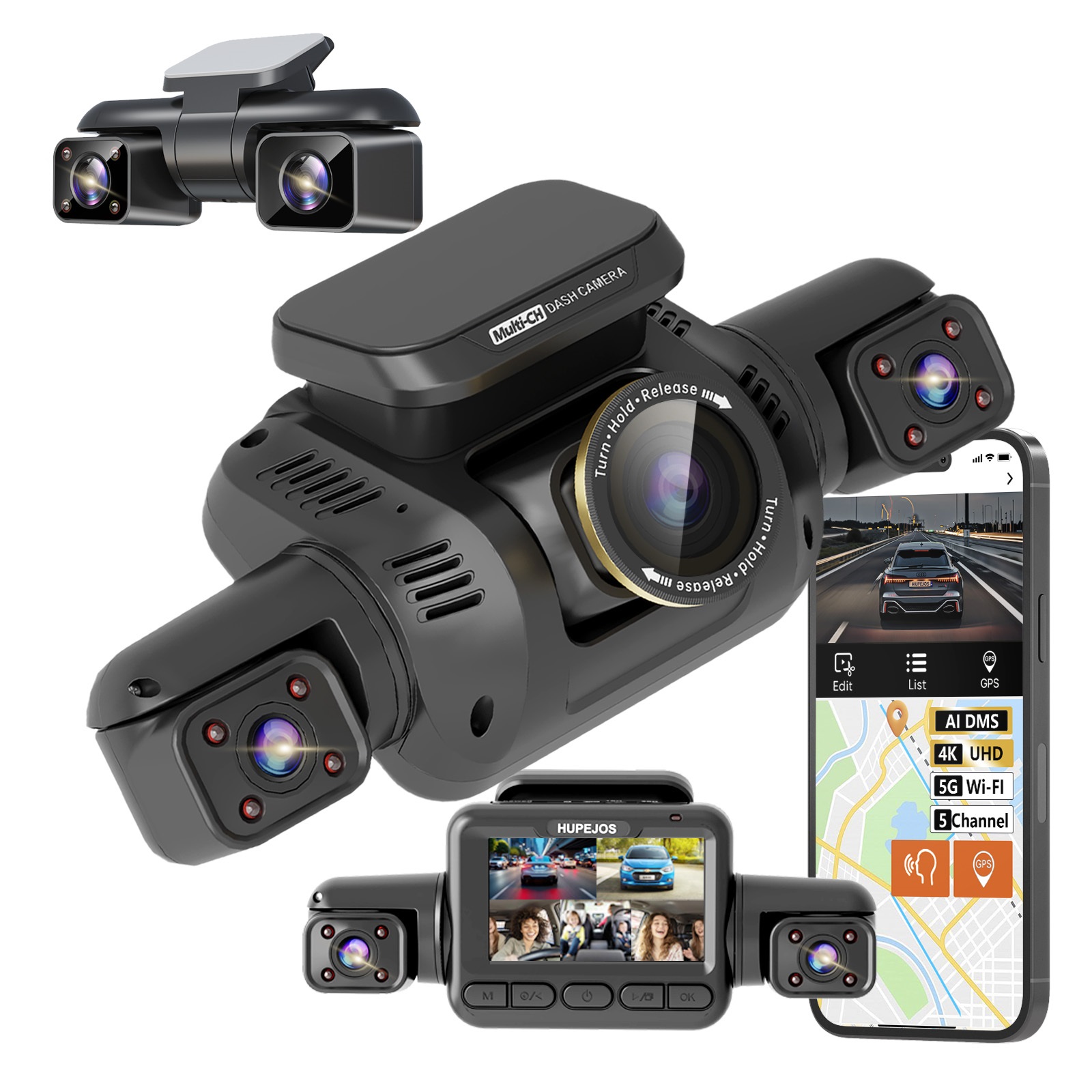 Dash Cam Front And Rear 4K - 5-Kanal Dashcam Vorne Hinten Links Rechts
