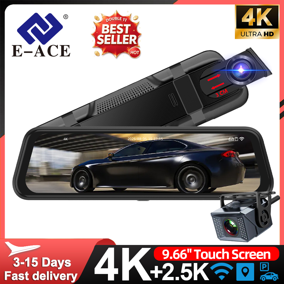 Dash Cam 4K Sony Starvis - E-ACE 4K Dashcam 9.66 Spiegel-Dashcam mit