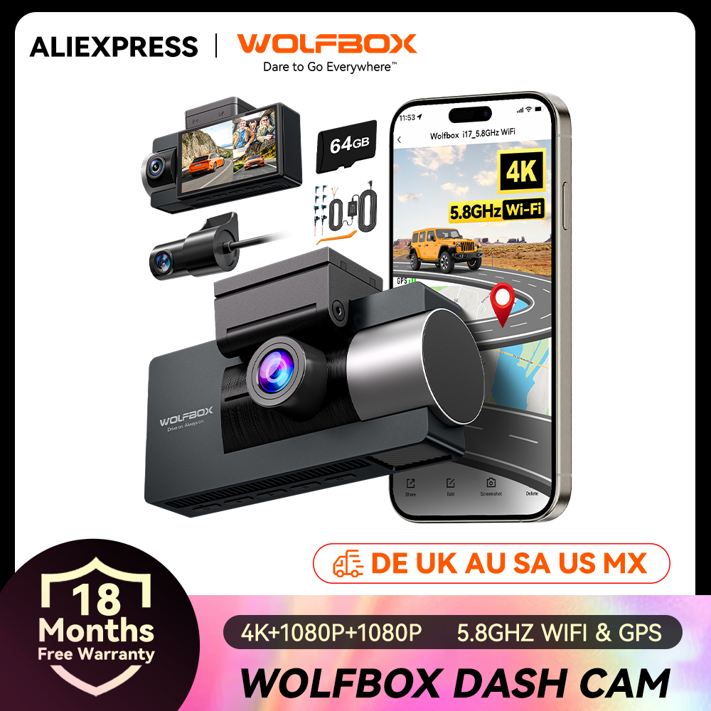 Dash Cam 3 Channel 1080P - WOLFBOX I07 Dashcam 3-Kanal-Autokamera für Vorne