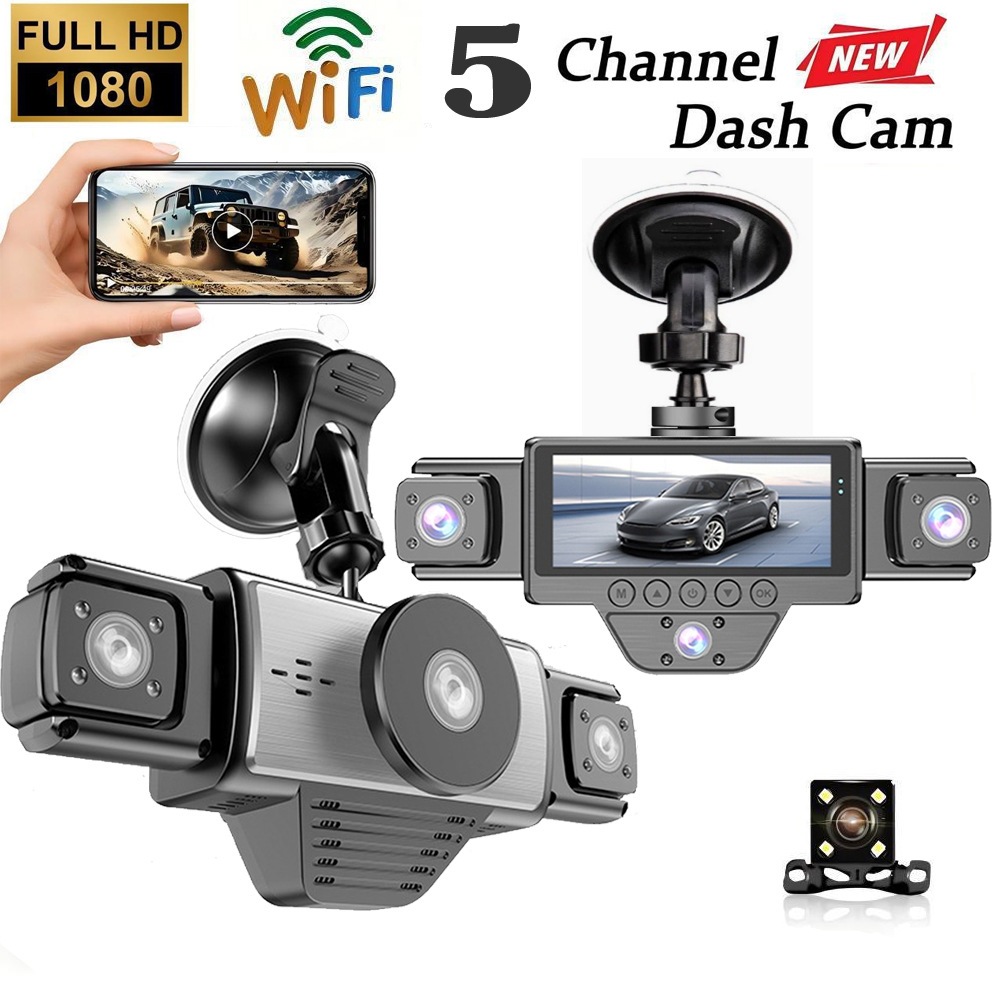 Dash Cam Night Vision Infrared - Neue 5-Linsen 5-Kanal Dashcam, WLAN-Verbindung, 4K