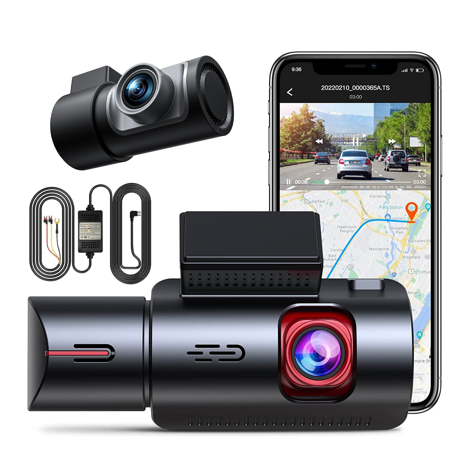 Dash Cam 3 Channel 1080P - 4K+1080P+1080P 3-Kanal Dual-Linsen Dashcam Vorne/Hinten Eingebautes