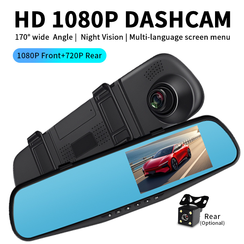 Dash Cam 3 Channel 1080P - Auto-Dashcam mit 4,5-Zoll-Spiegelbildschirm, 1080P Front- und