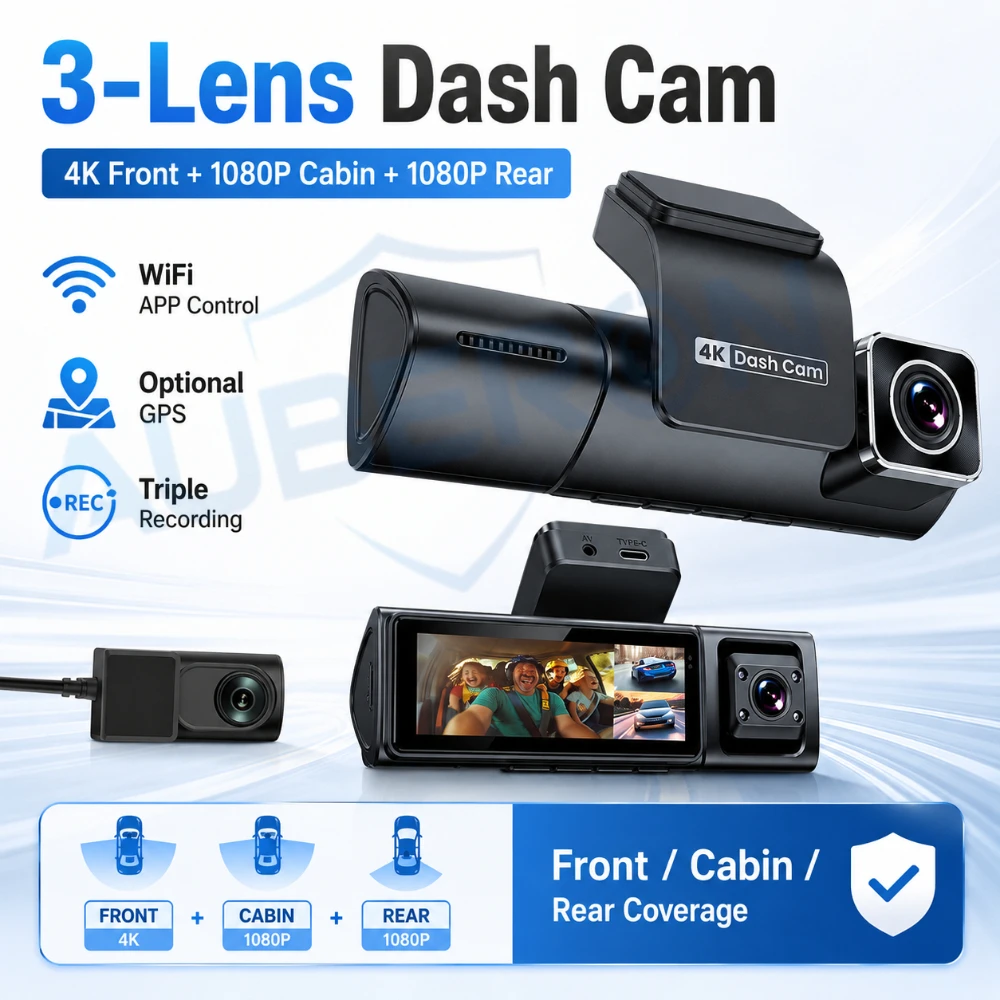 Dash Cam 3 Channel 1080P - 3-Kanal-Dashcam 4K Vorne Kabinen-Rückseite 1080P WiFi