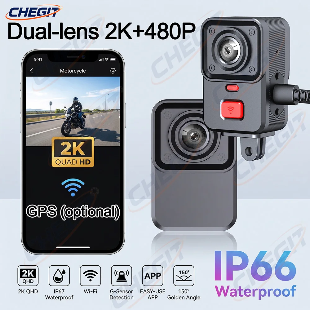Dual Dash Cam With Gps Wifi - 2K Dual-Objektiv HD Motorrad-Fahrtenschreiber IP66 Wasserdicht