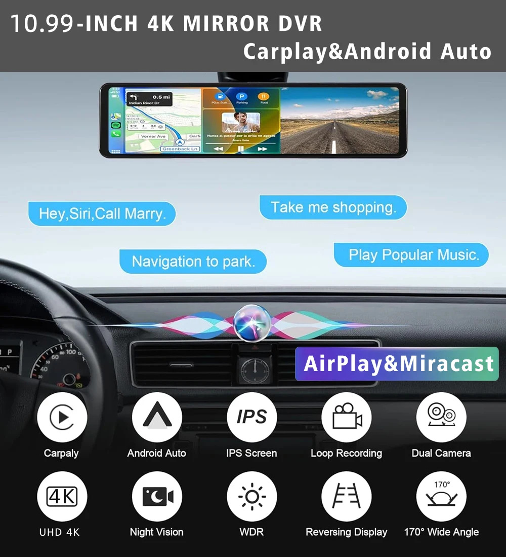 12 Zoll 4K HD Carplay Auto-Rüc – Dash Cam Rear View Mirror 12 Inch Bewertung und Preis