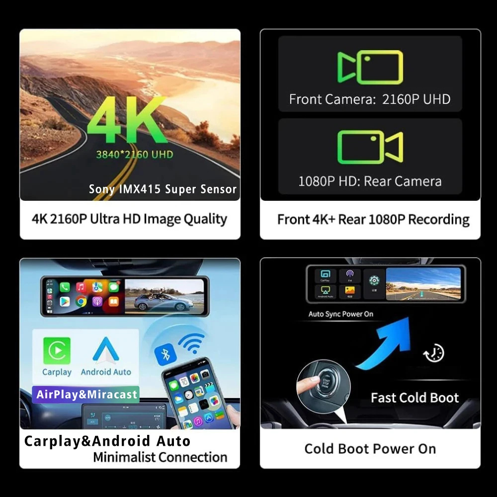 12 Zoll 4K HD Carplay Auto-Rüc – Dash Cam Rear View Mirror 12 Inch Bewertung und Preis