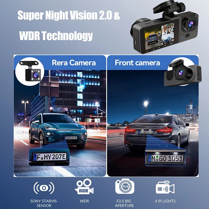 Auto-DVR, 2/3-Kanal-Dashcam fü – Dash Cam 3 Channel 1080P Bewertung und Preis