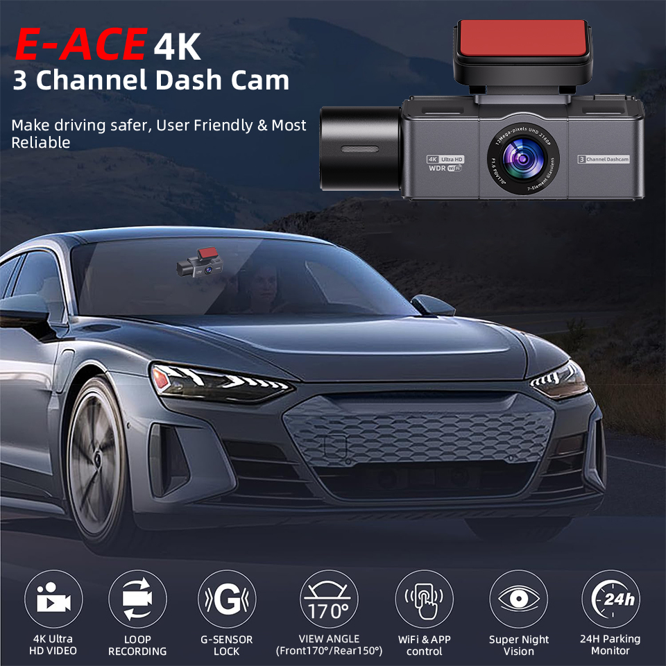 E-ACE 3-Kanal 4K Dashcam Black – Dash Cam 4K Sony Starvis Bewertung und Preis