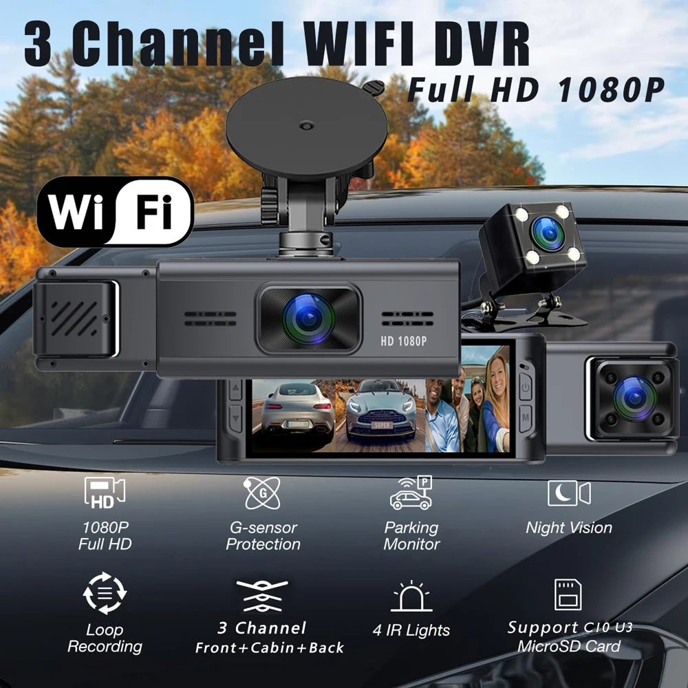 Wifi 3 Objektiv Auto DVR 1080P – Dash Cam 3 Channel 1080P Bewertung und Preis