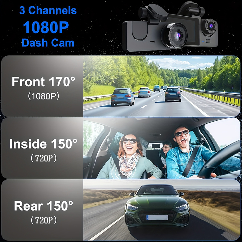Dreifachobjektiv WiFi Dashcam  – Dash Cam 3 Channel 1080P Bewertung und Preis