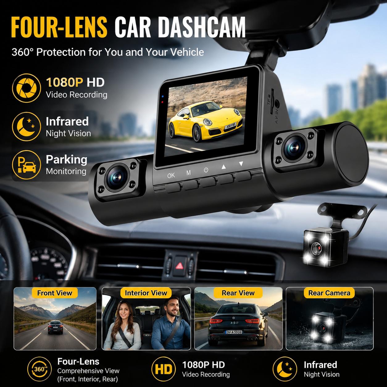 4-Linsen-Dashcam 1080P Full HD – Dash Cam 360 Degree Panoramic Bewertung und Preis