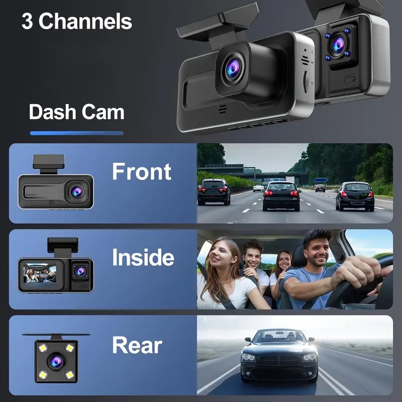 3-Kanal-Dashcam für Autos, Kam – Dash Cam 3 Channel 1080P Bewertung und Preis