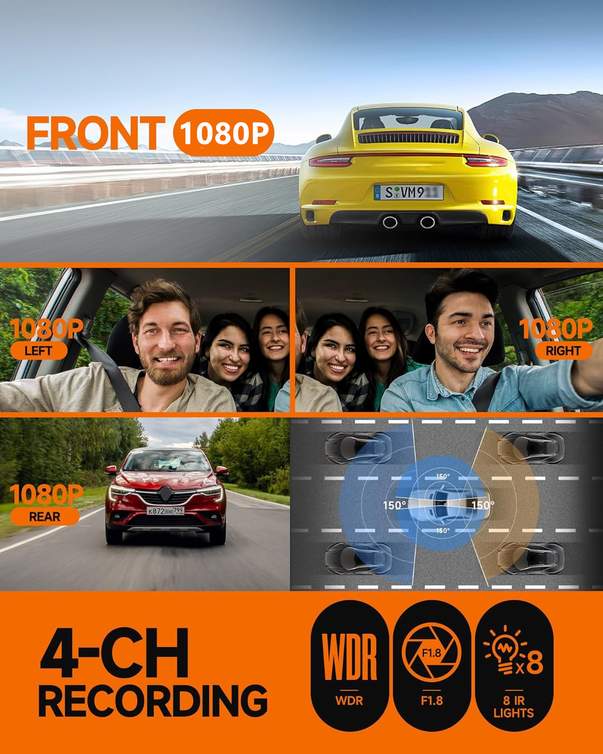 360 ° Panorama-Dashcam, 4 Kanä – Dash Cam Night Vision Infrared Bewertung und Preis
